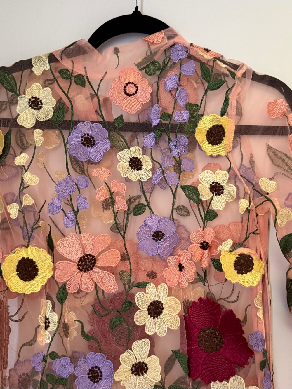 Finesse Sheer Long-Sleeve Dress with Multicolor Floral Appliqué - Picture 3 of 8